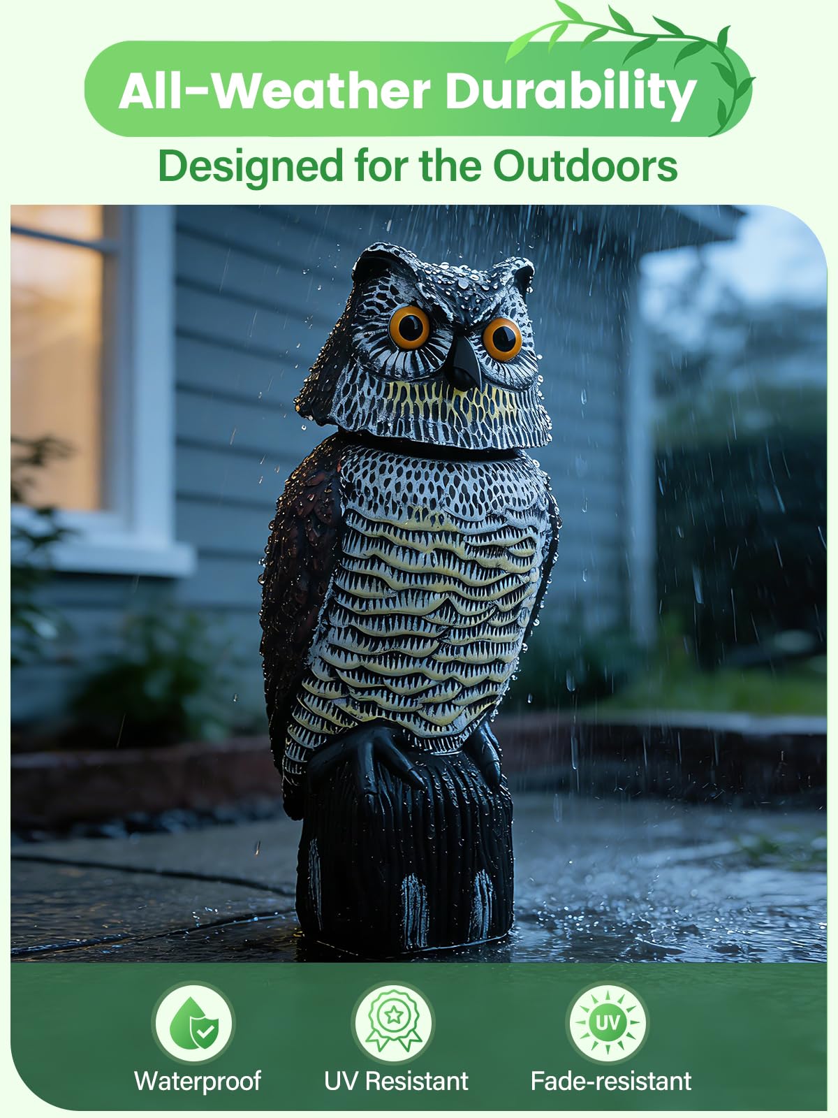 Pestvanish Owl Decoy side view with realistic features