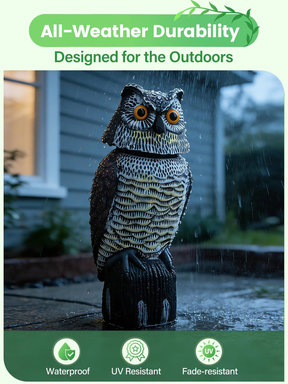 Pestvanish Owl Decoy side view with realistic features