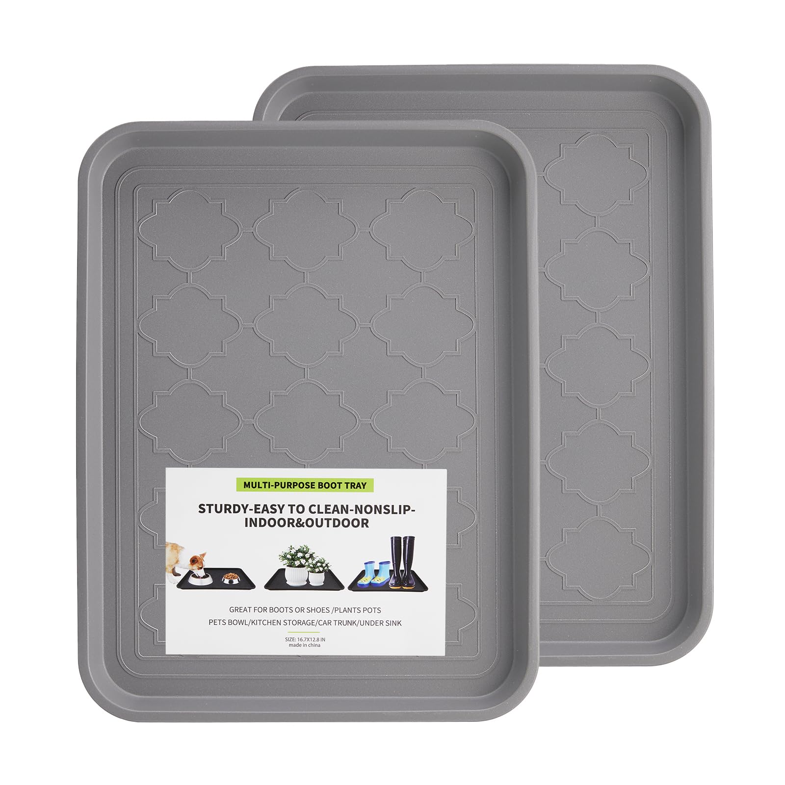 PETABBY Boot Tray grey front view 16.7x12.8 inches