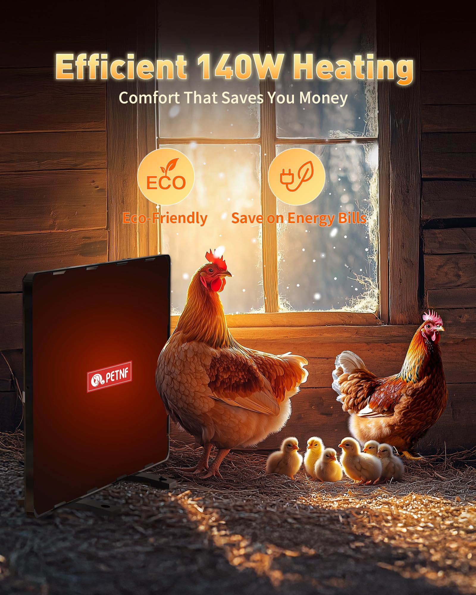 PETNF Chicken Coop Heater standing on the ground