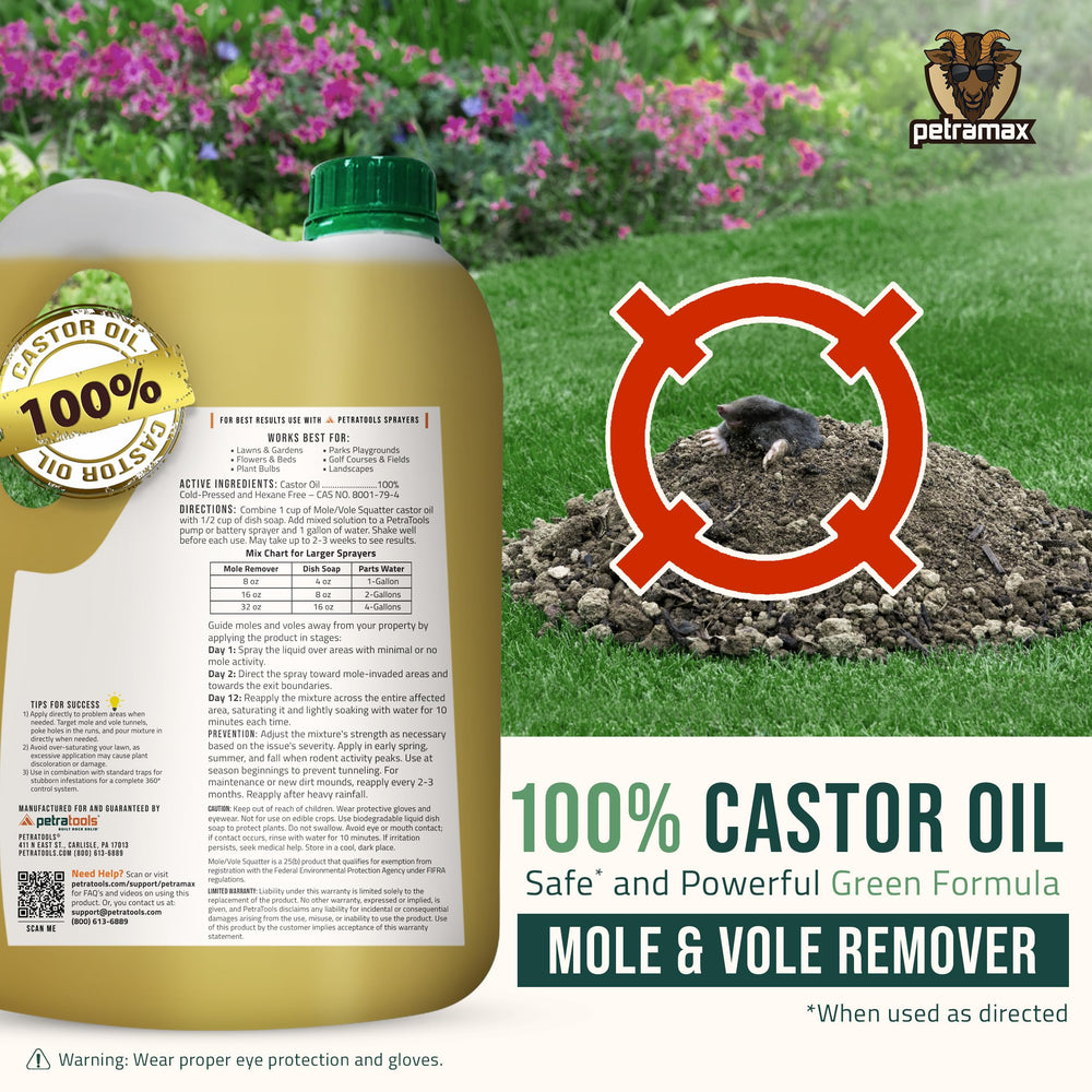 Petra Castor Oil Mole Repellent packaging and label details