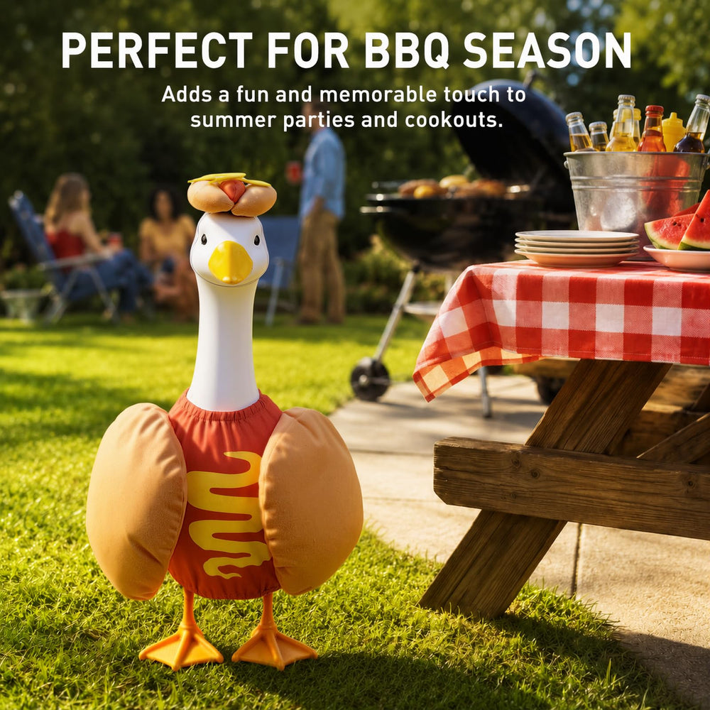 Pextian Goose Costume in a garden setting