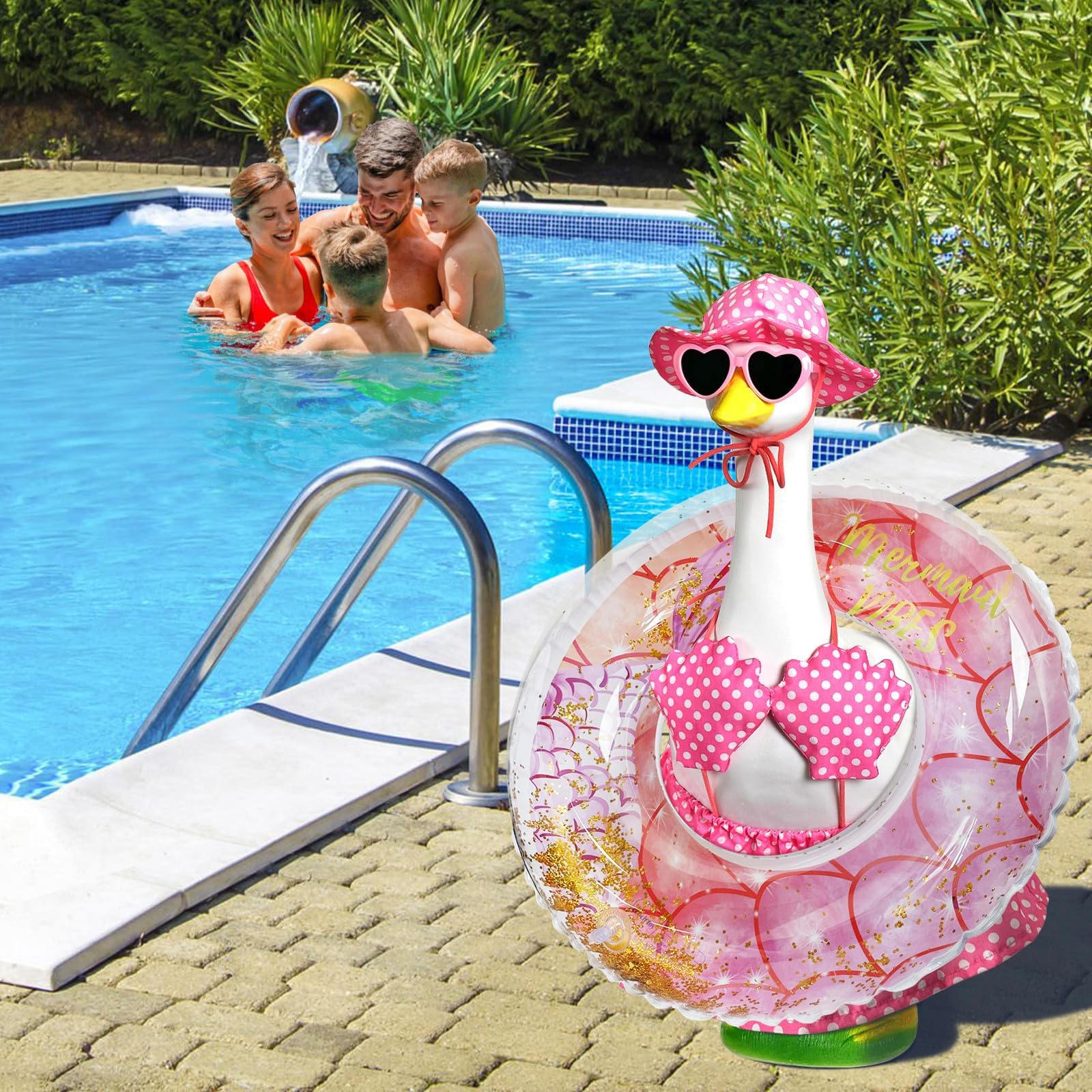 Pextian Hawaiian Porch Goose Outfit on a garden goose