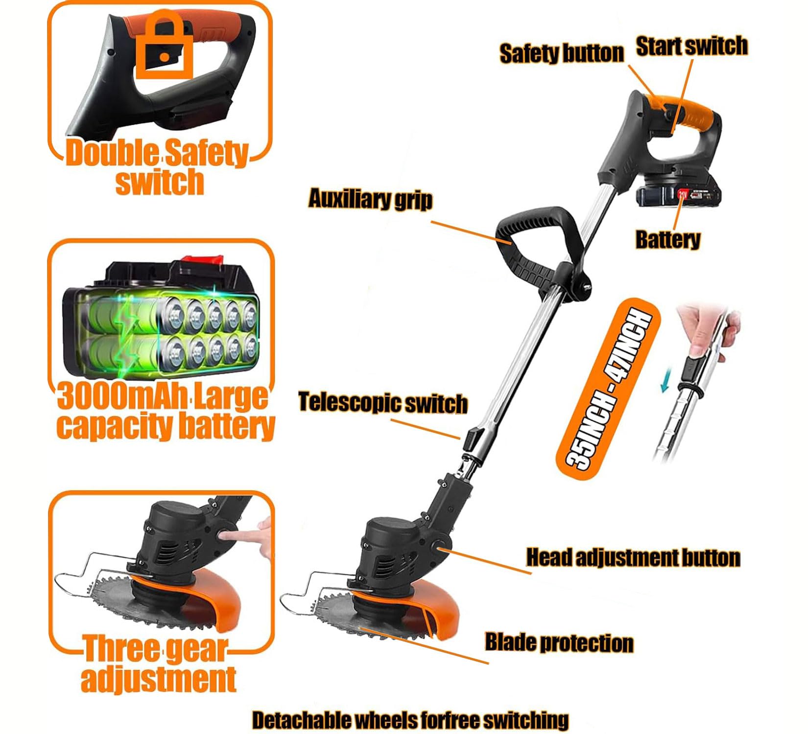 PFYELYI Weed Wacker with blades displayed