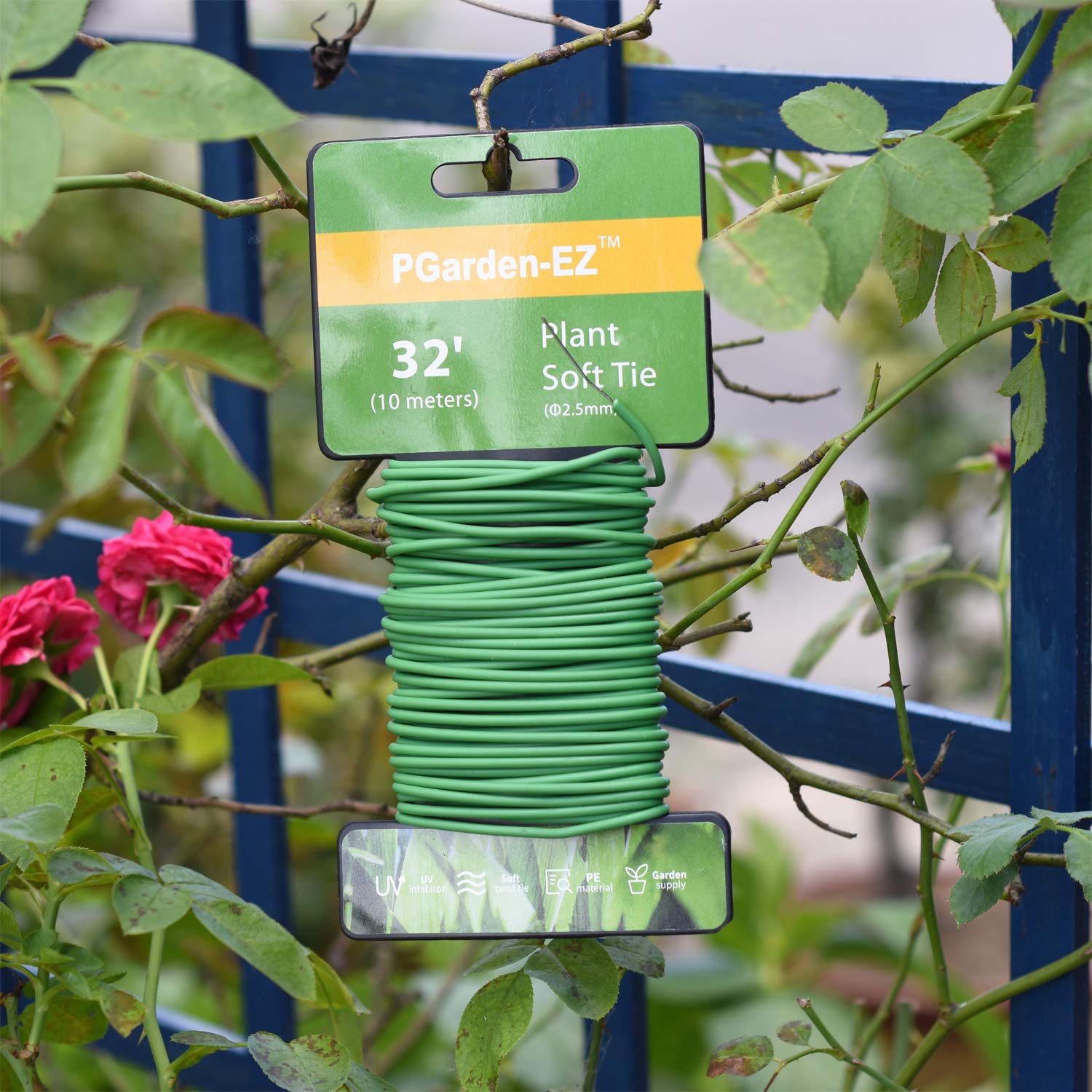 PGarden-EZ Plant Ties securing a tomato plant in the garden