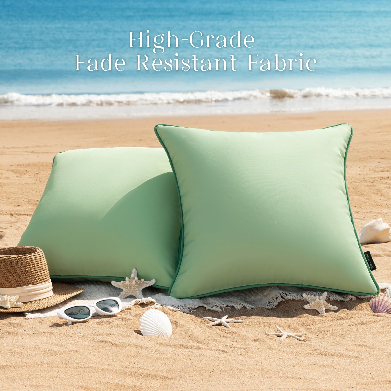 Phantoscope 18x18 pillow cover sage green in a vibrant outdoor setting
