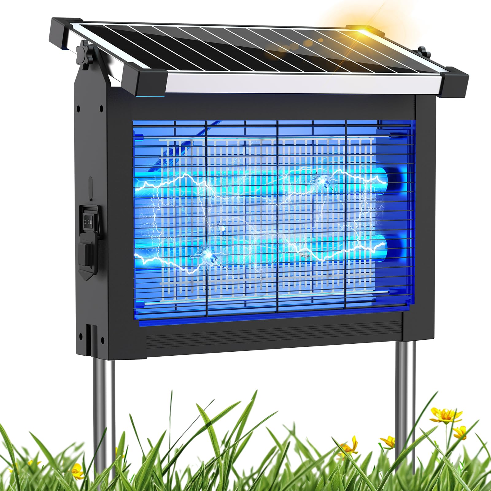 PhatroyYee Solar Bug Zapper front view showing black and silver design