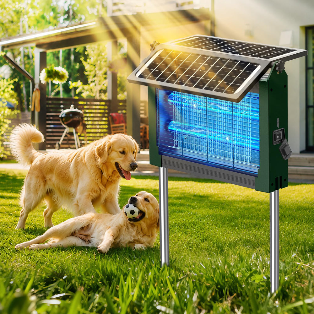 PhatroyYee Solar Bug Zapper front view with dual solar panels