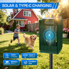 PhatroyYee Solar Bug Zapper showing the USB-C charging port