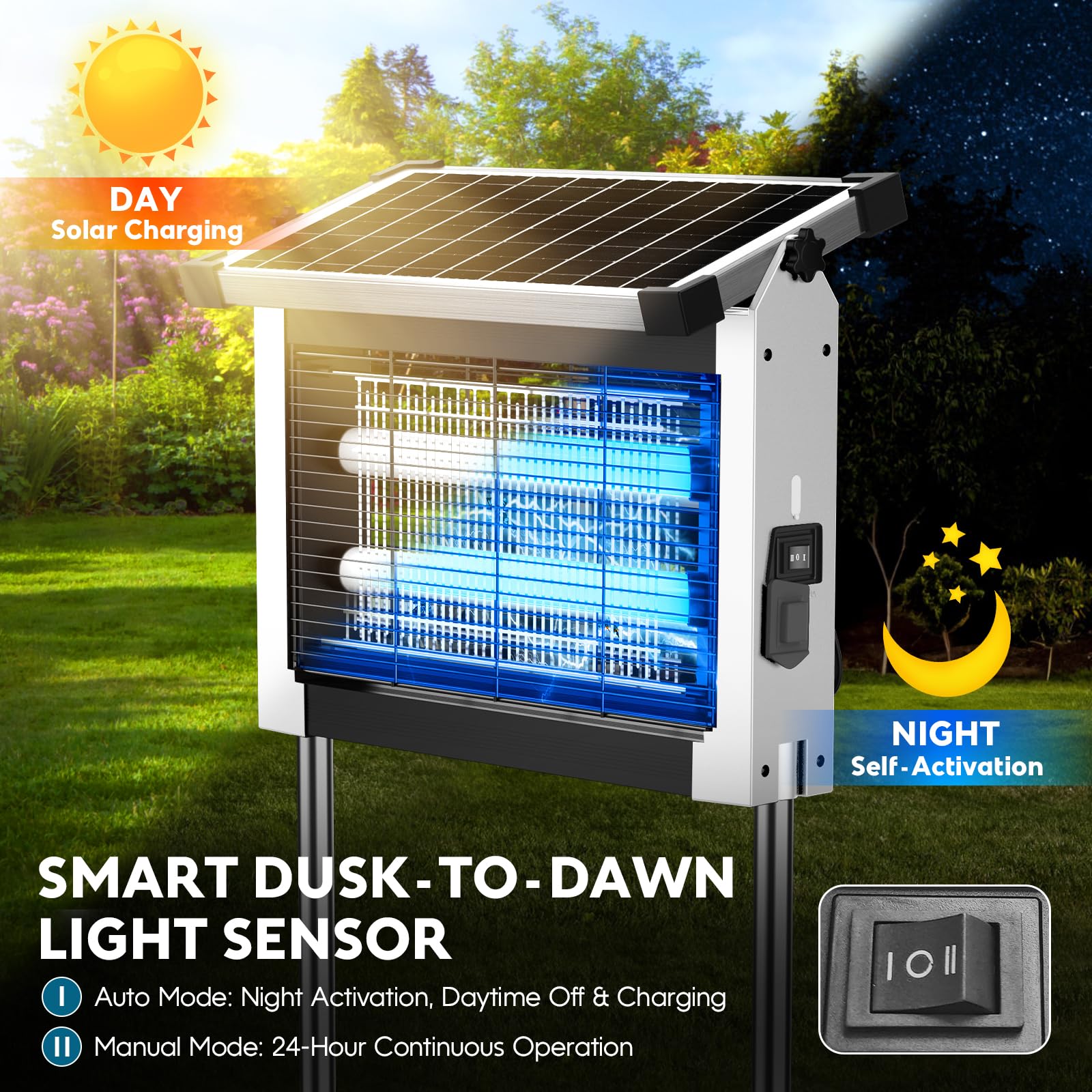 PhatroyYee Solar Bug Zapper showing waterproof design