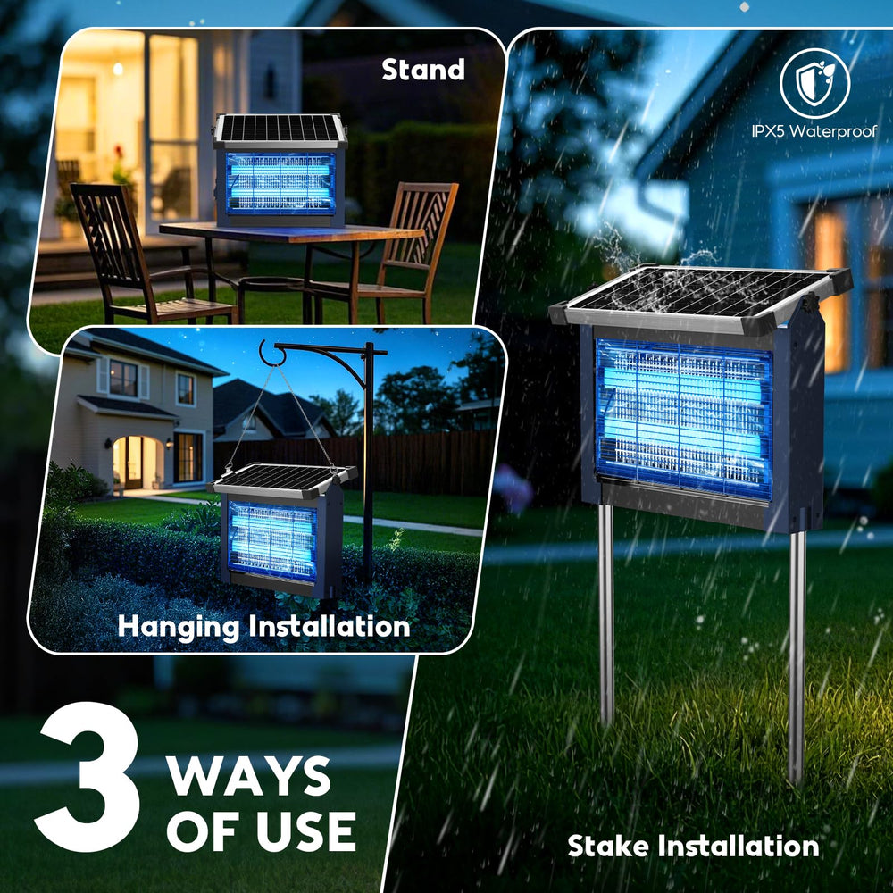 PhatroyYee Solar Bug Zapper showing waterproof design