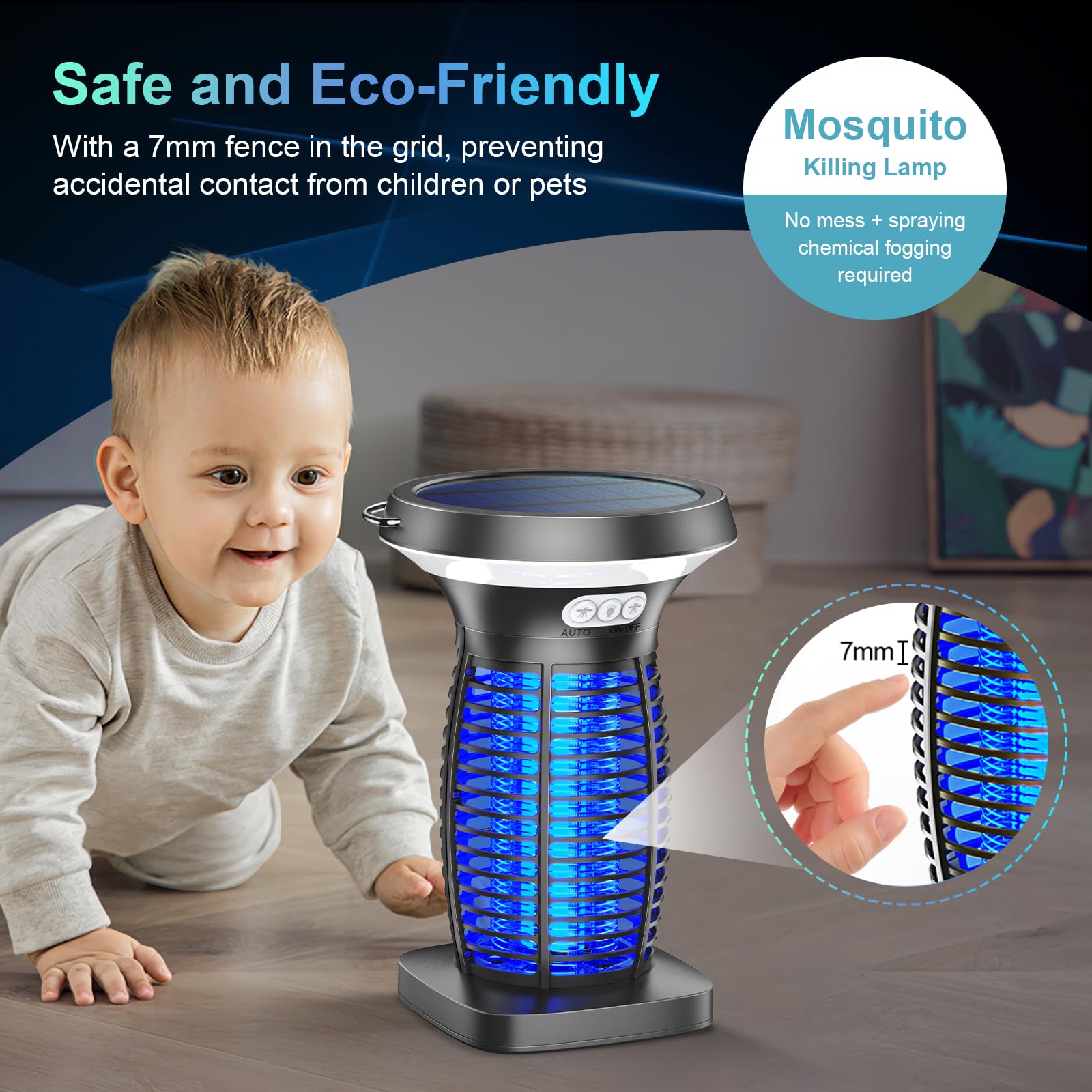 PhatroyYee Solar Bug Zapper showing waterproof design