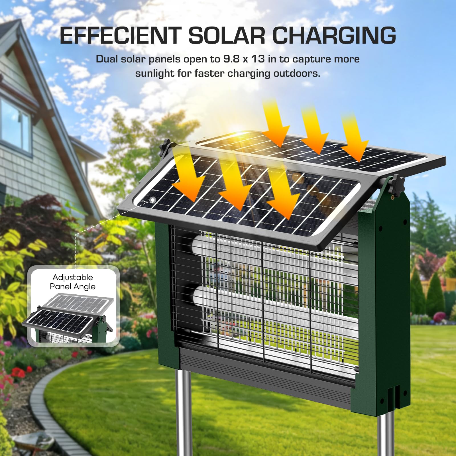 PhatroyYee Solar Bug Zapper side view showcasing the 4500V electric grid