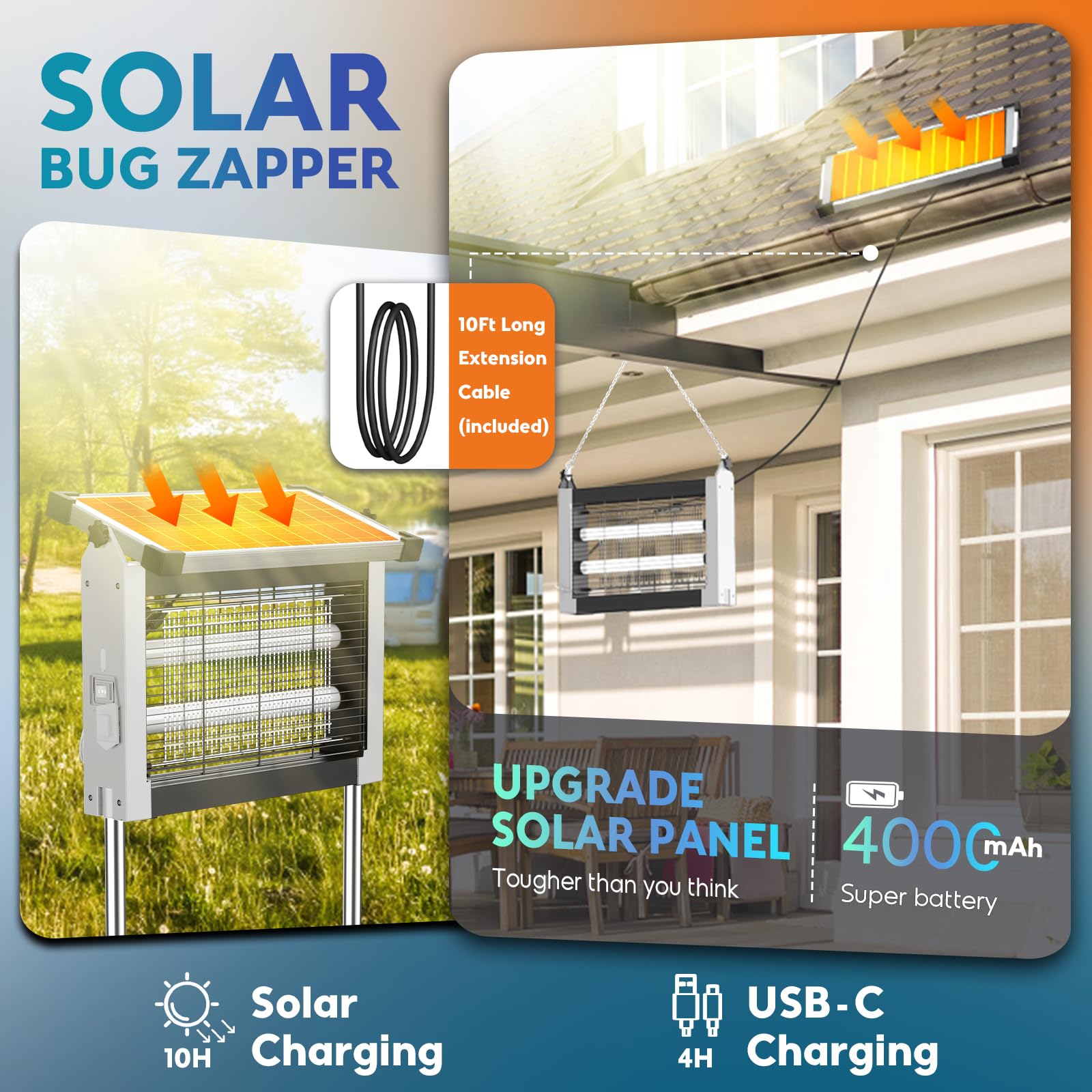 PhatroyYee Solar Bug Zapper with solar panel and USB charging port