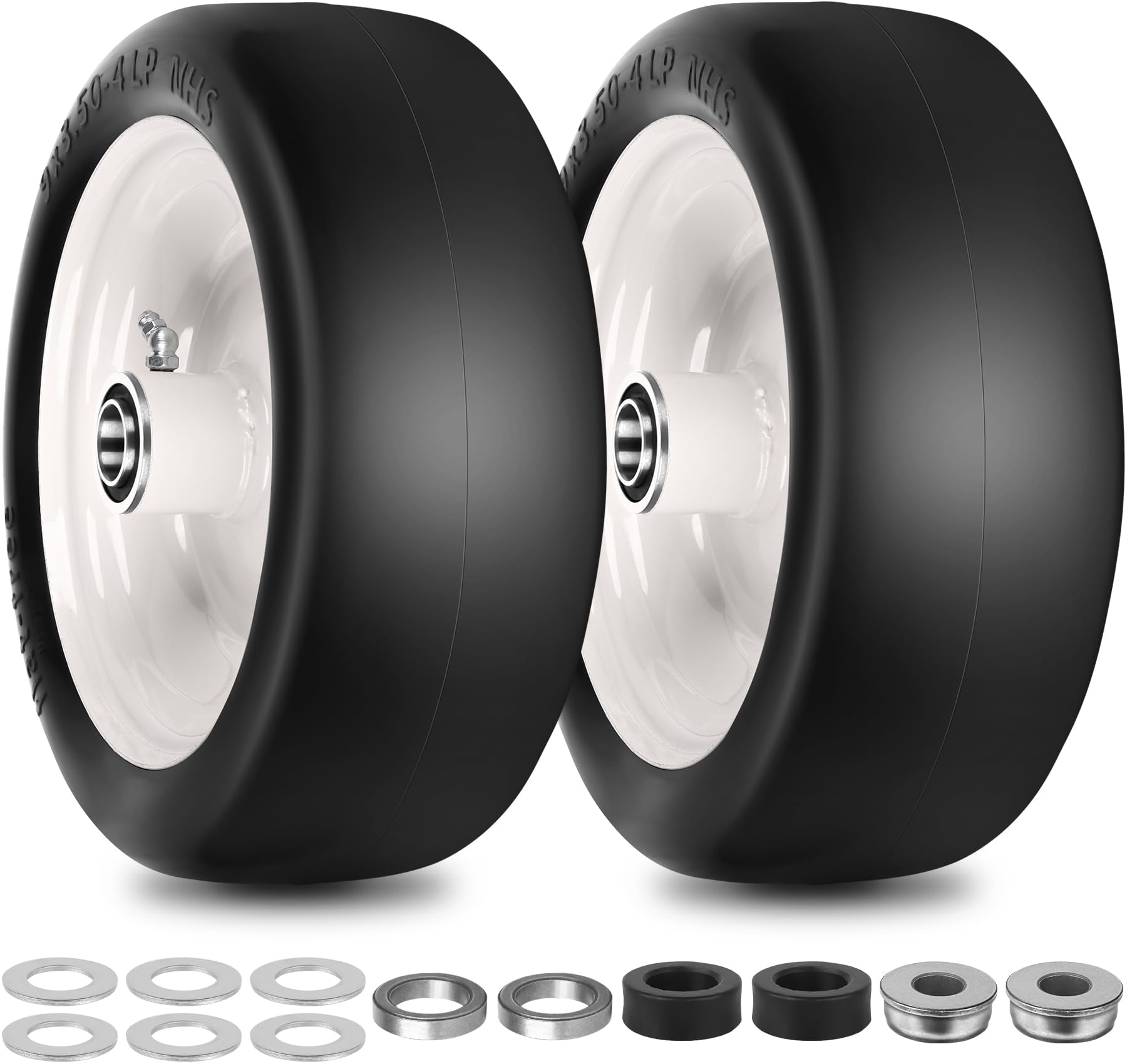 phepetroll 9x3.50-4 flat free lawn mower tire front view
