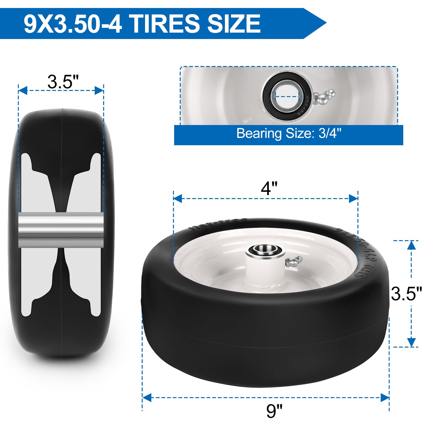 phepetroll 9x3.50-4 tire showing smooth tread design