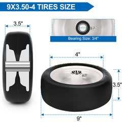 phepetroll 9x3.50-4 tire showing smooth tread design