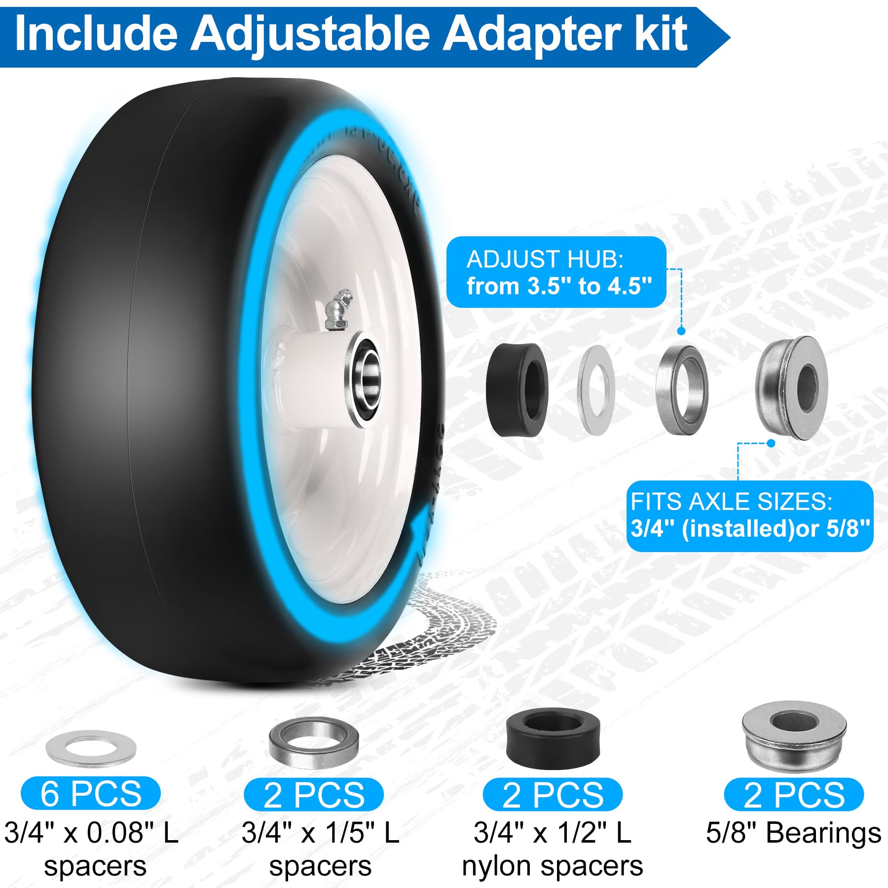 phepetroll 9x3.50-4 tire side view with bearing details