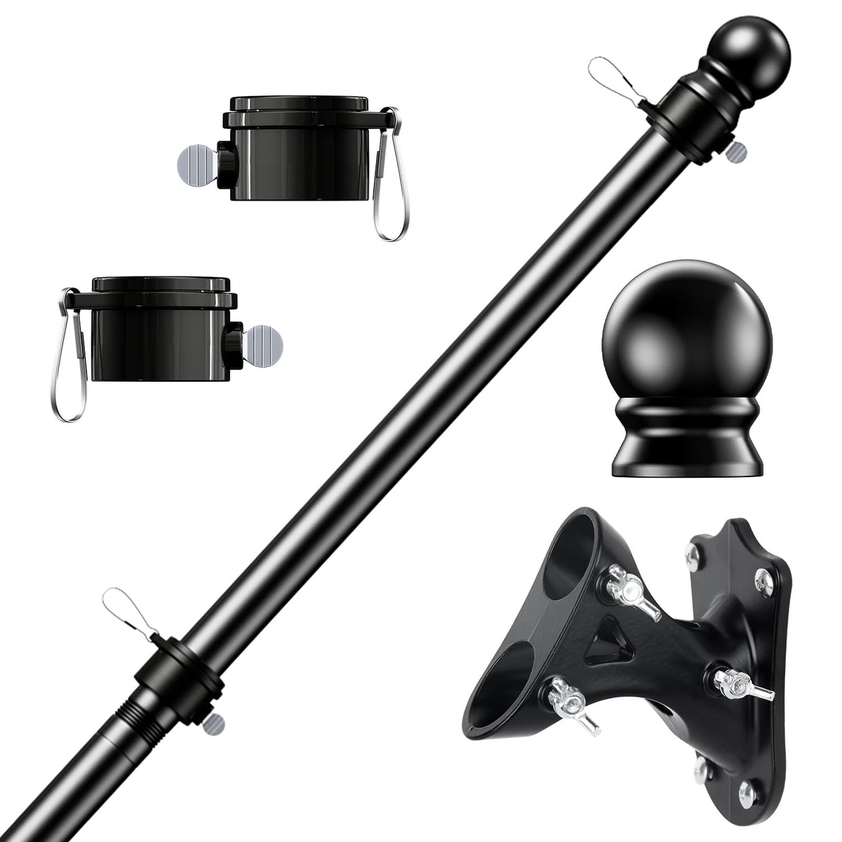 PHITRIC 6FT flag pole kit black stainless steel front view