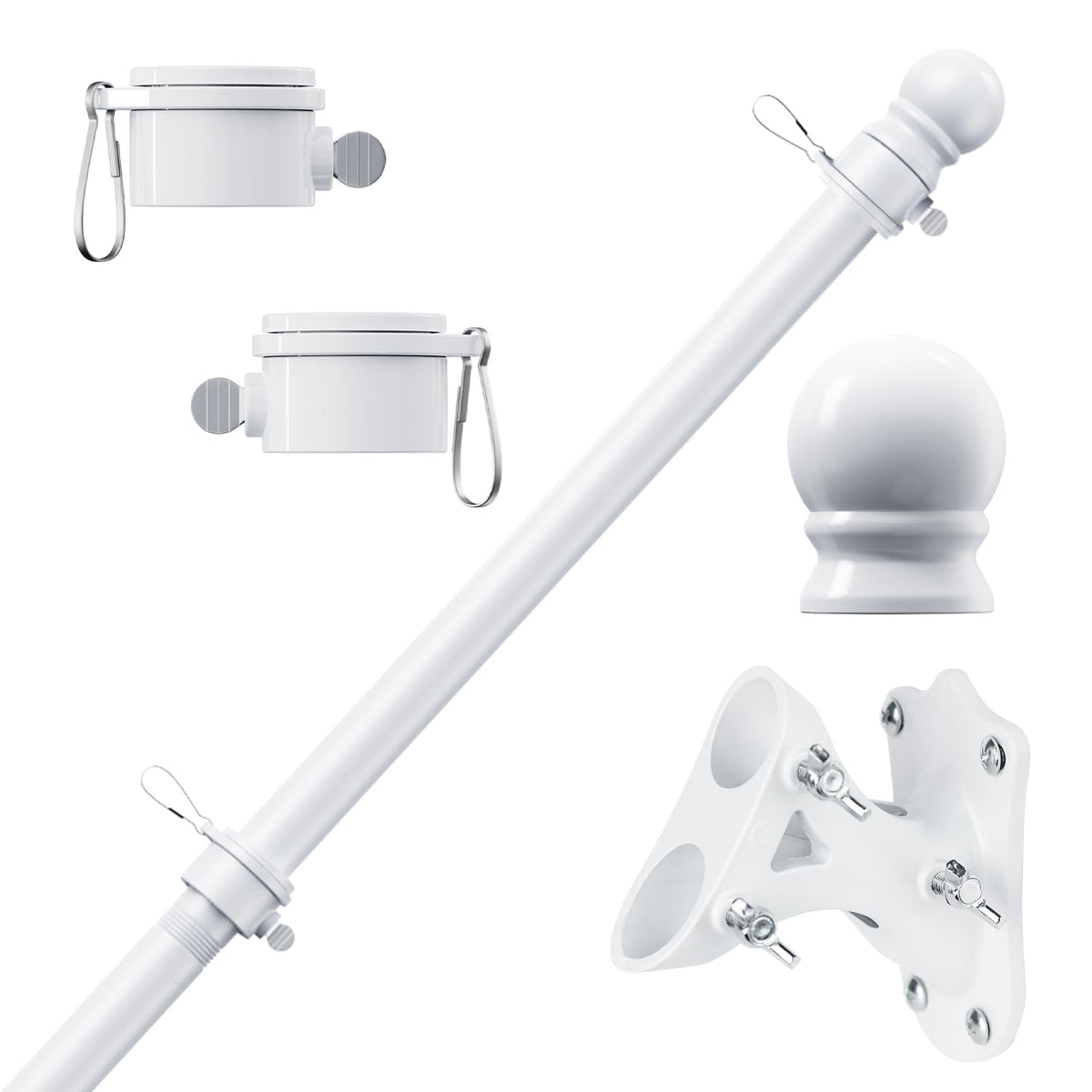 PHITRIC 6FT Flag Pole Kit with adjustable sections and stainless steel finish