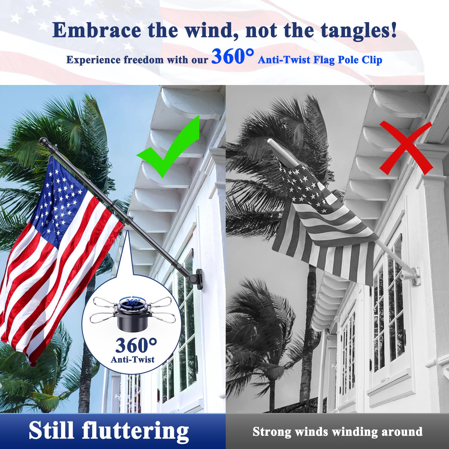 PHITRIC flag pole kit assembled with rotating clips