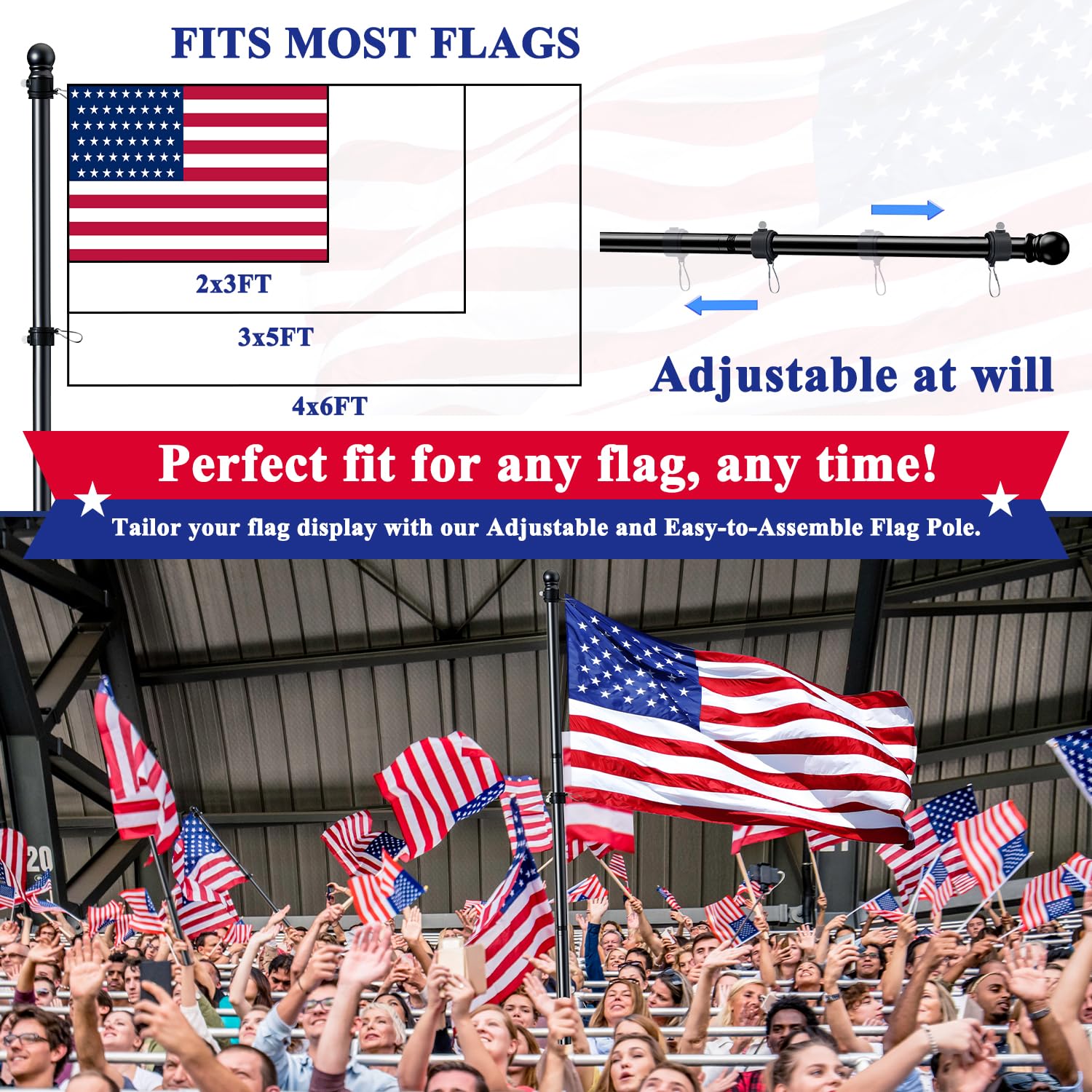 PHITRIC flag pole kit with a 3x5 flag mounted
