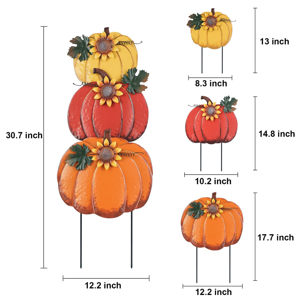 PHITRIC metal pumpkin garden stakes with autumn leaves