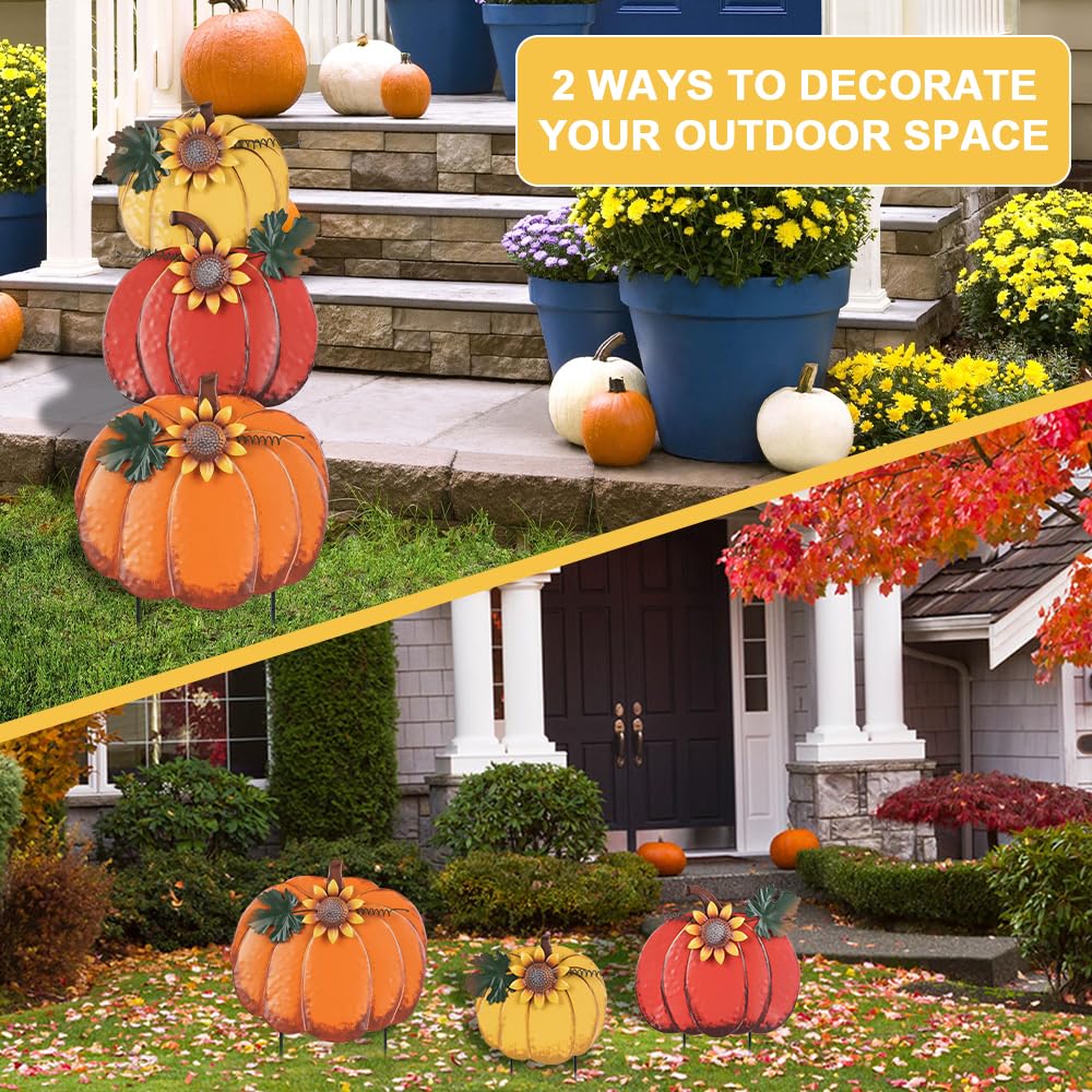 PHITRIC pumpkin garden stake with a small yellow pumpkin