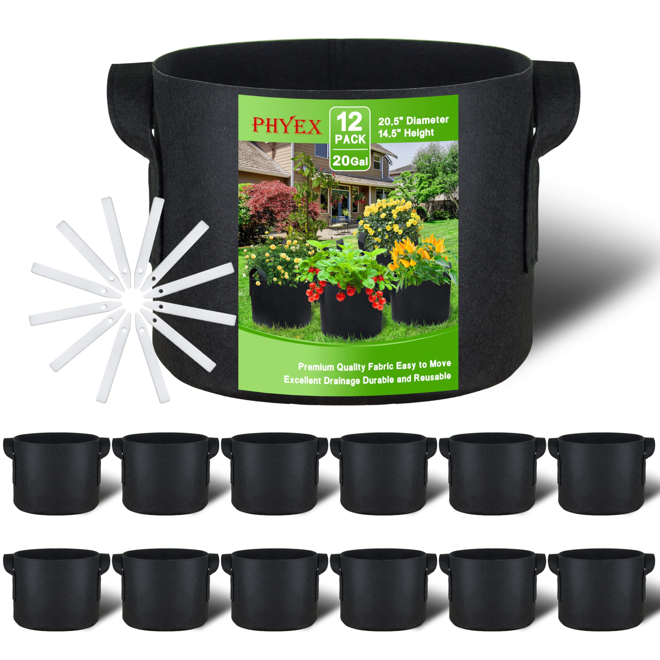 PHYEX 20 Gallon Grow Bag front view with handles