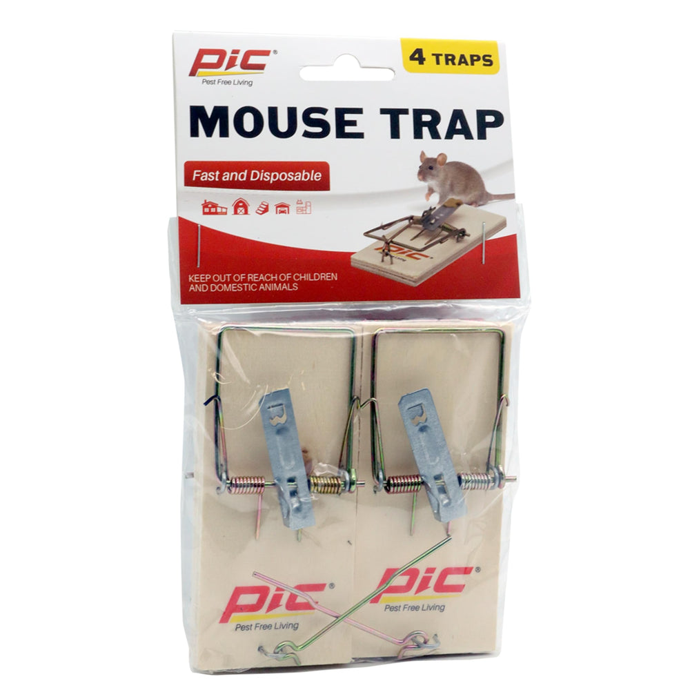 PIC Wood Mouse Traps pack front view, 4 count