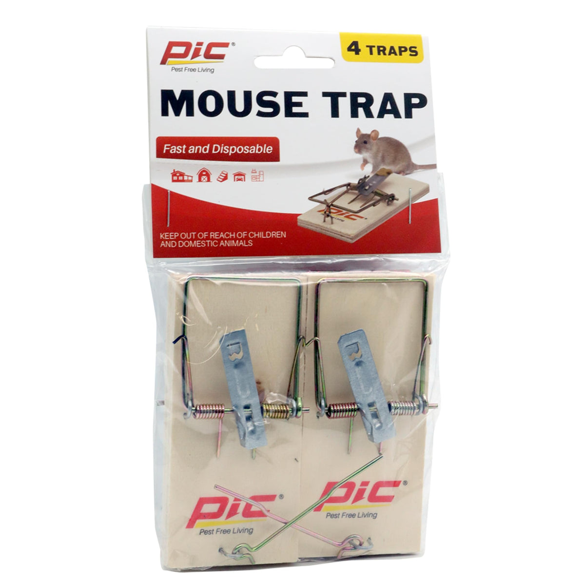 PIC Wood Mouse Traps pack front view, 4 count
