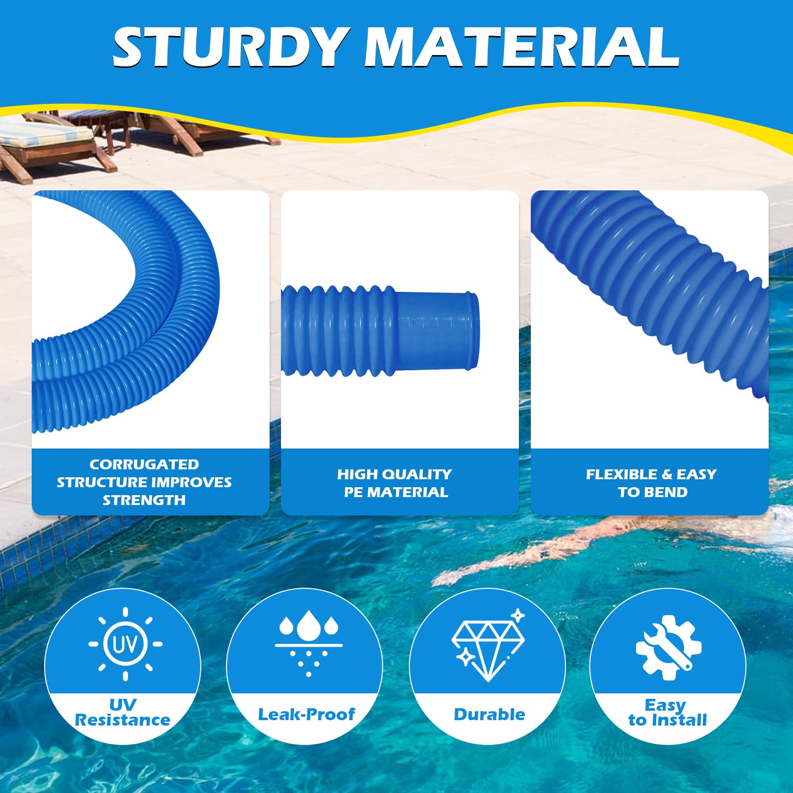 Picatu pool hose blue color, flexible and durable