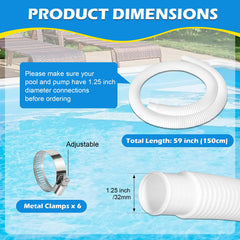 Picatu pool hose with stainless-steel clamps