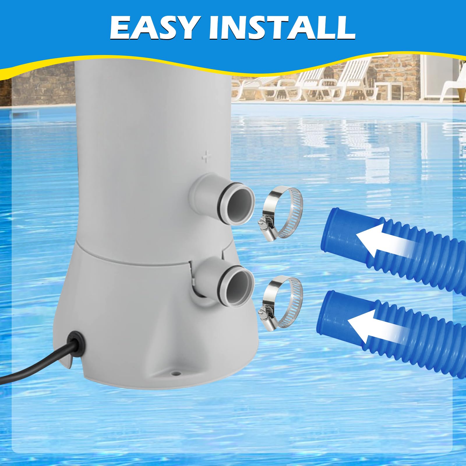 Picatu pool hoses installed on an above ground pool pump