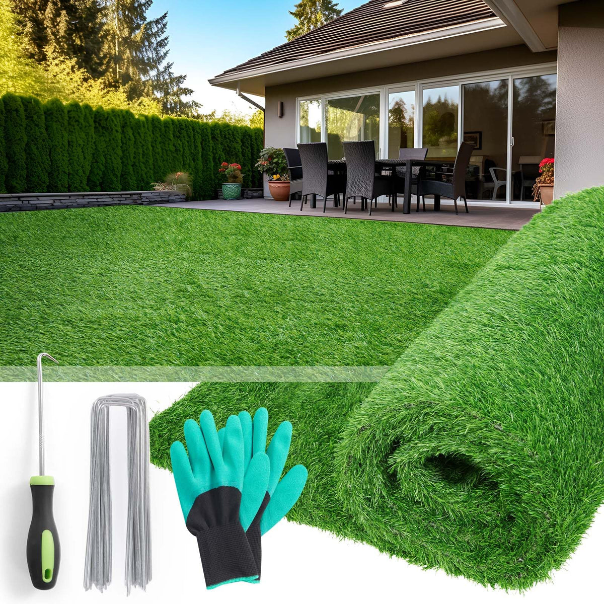 PICK FOR LIFE Artificial Grass Turf 5x8ft, green front view