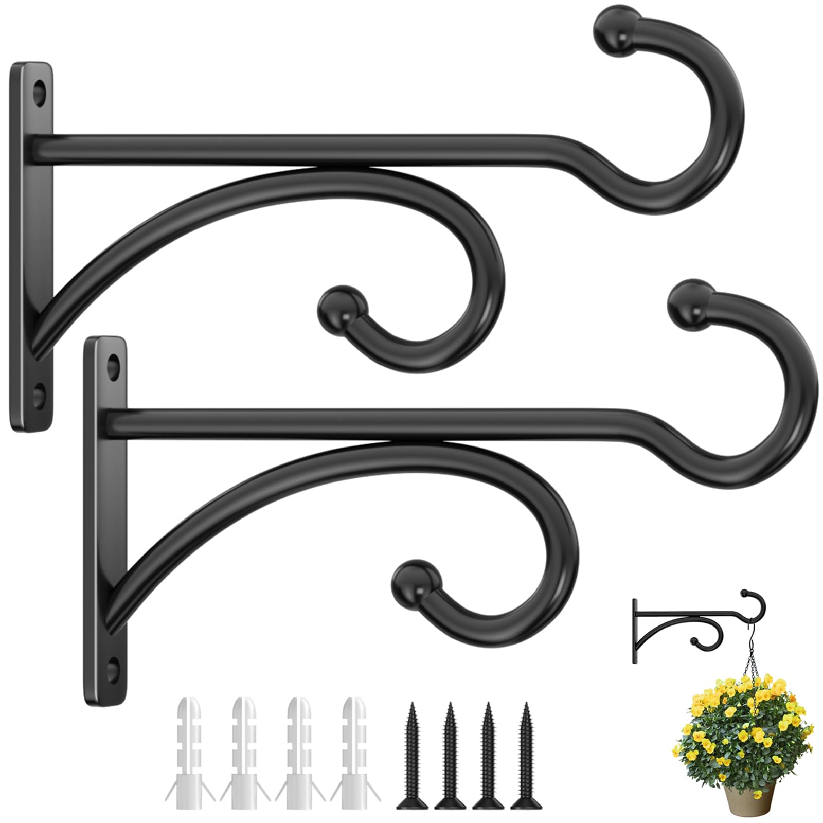 pickpiff 6-inch plant hanger hook black metal front view