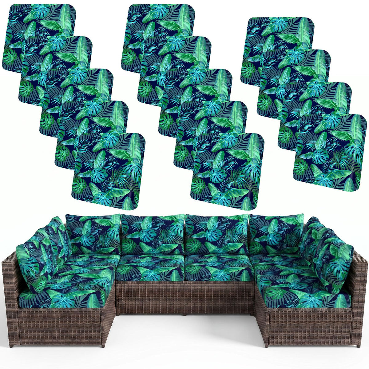 pickyNproud 14Pcs Patio Cushion Covers in Palm Leaves design front view