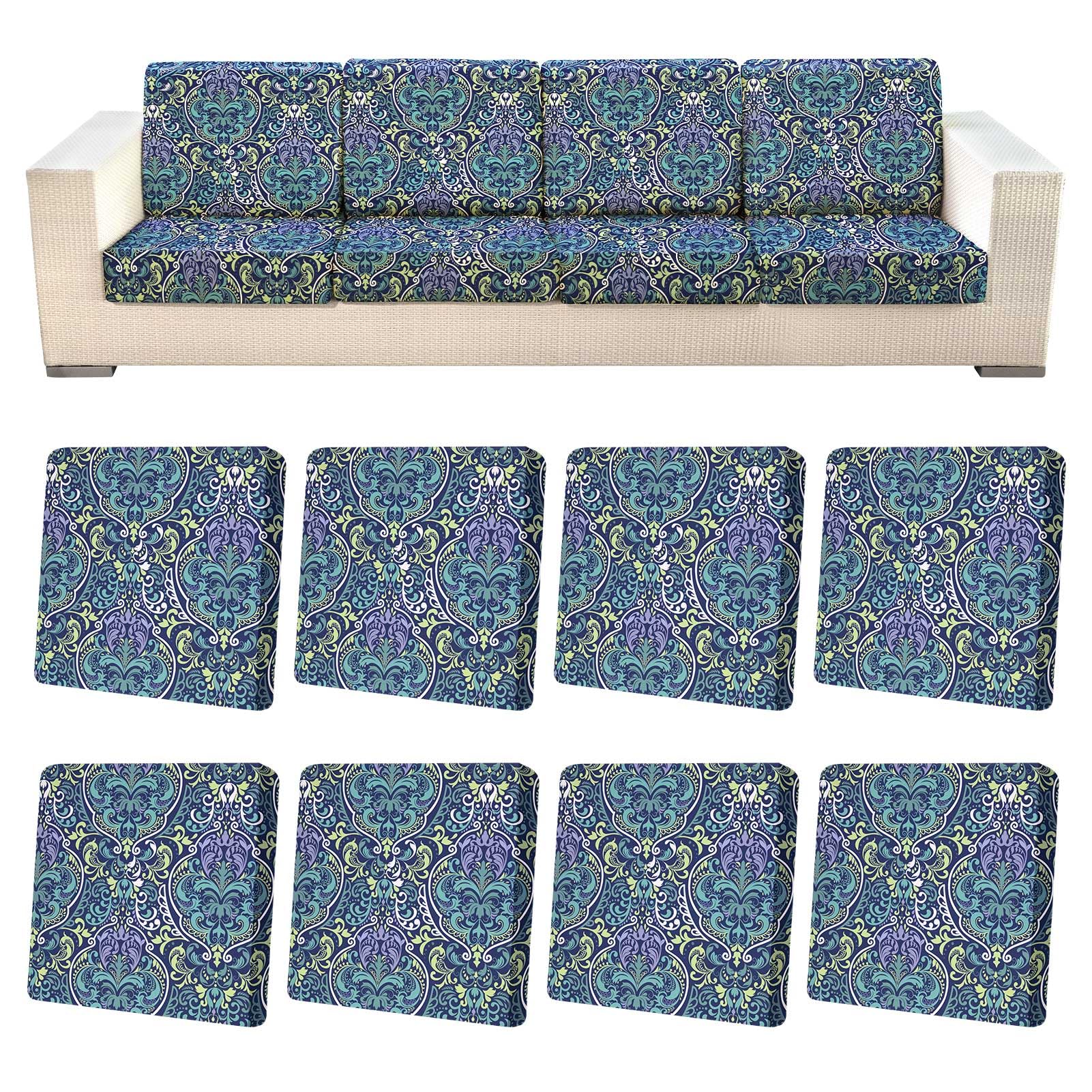 pickyNproud 8Pcs Patio Cushion Covers green pattern front view