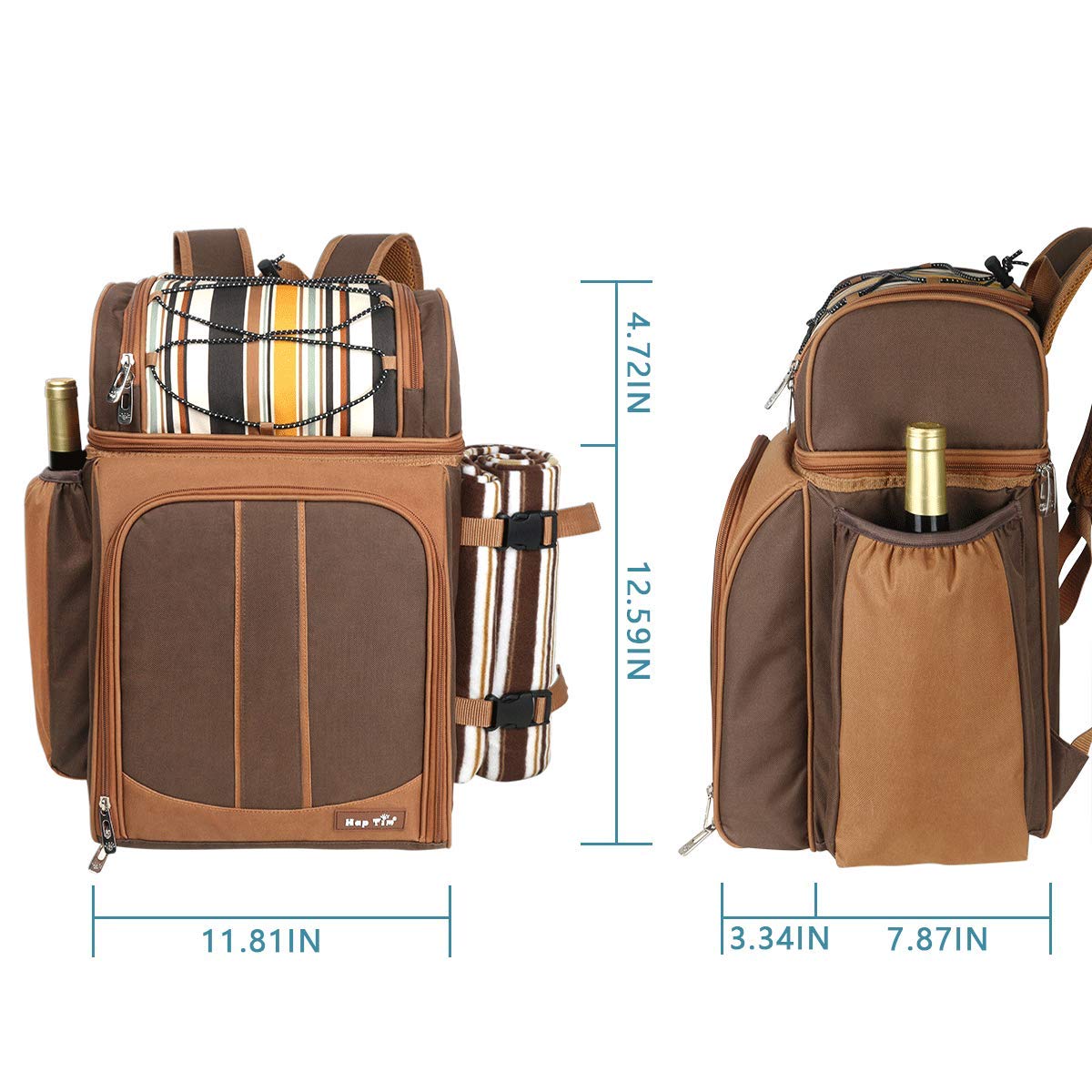 Picnic set inside Hap Tim Backpack including plates and wine glasses