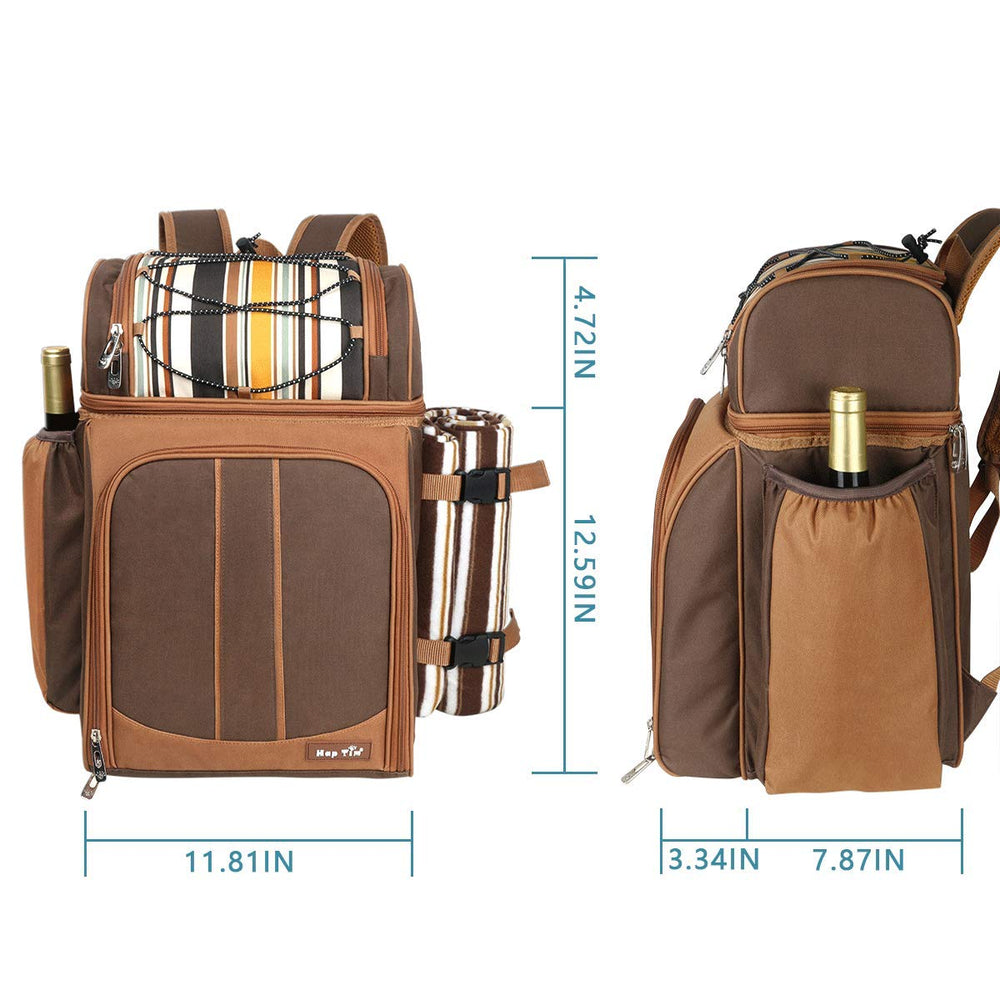 Picnic set inside Hap Tim Backpack including plates and wine glasses