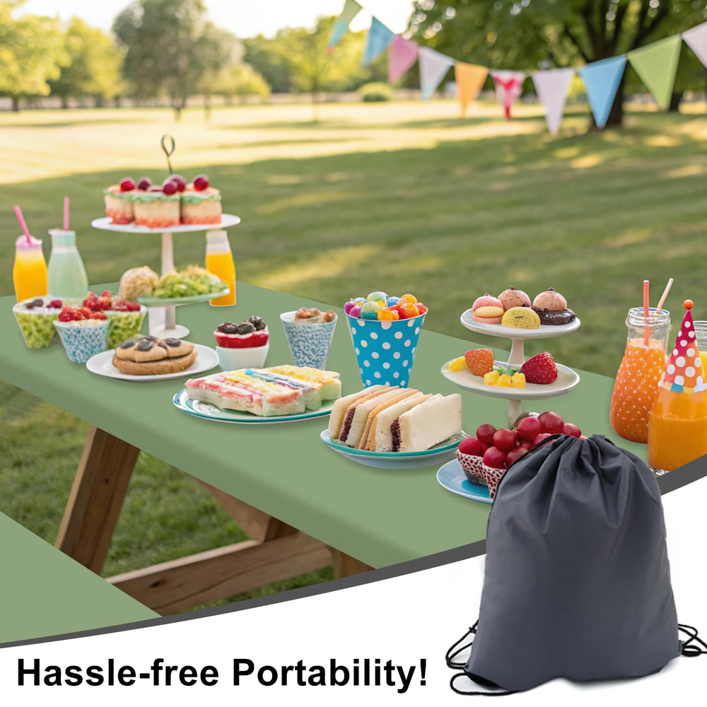 Picnic table set with Smiry table cover at a campsite