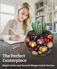 PieceRelax 3D Puzzle Planter with vibrant flower patterns, side view