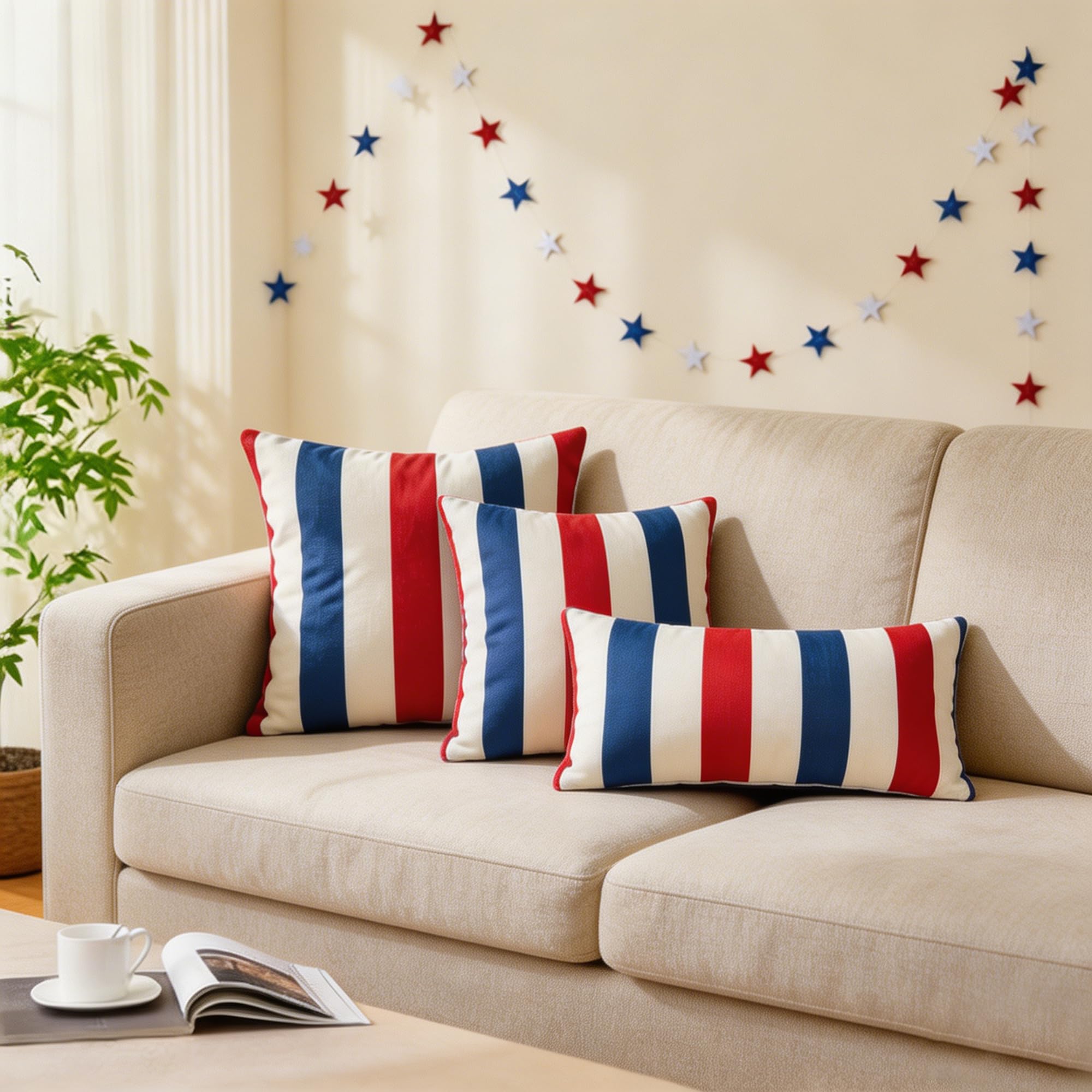 Pillow cover showing its red, white, and blue striped design