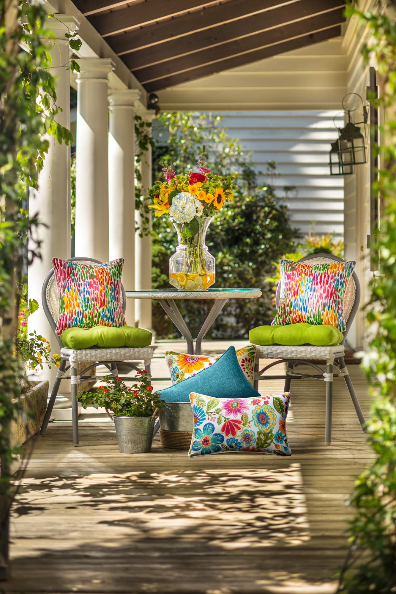 Pillow Perfect Gregoire Floral Floor Pillow on patio