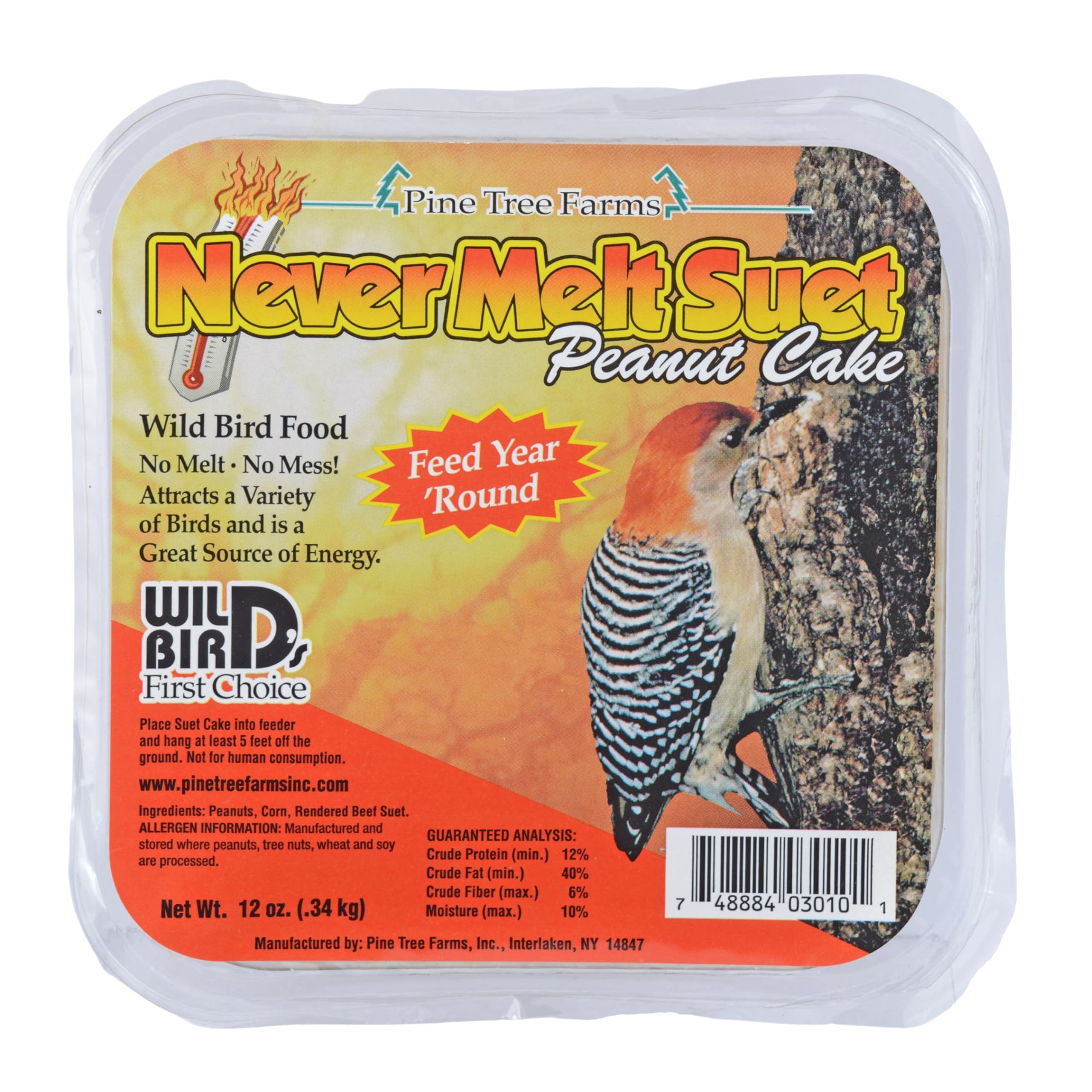 Pine Tree Farms Never Melt Peanut Suet Cake packaging