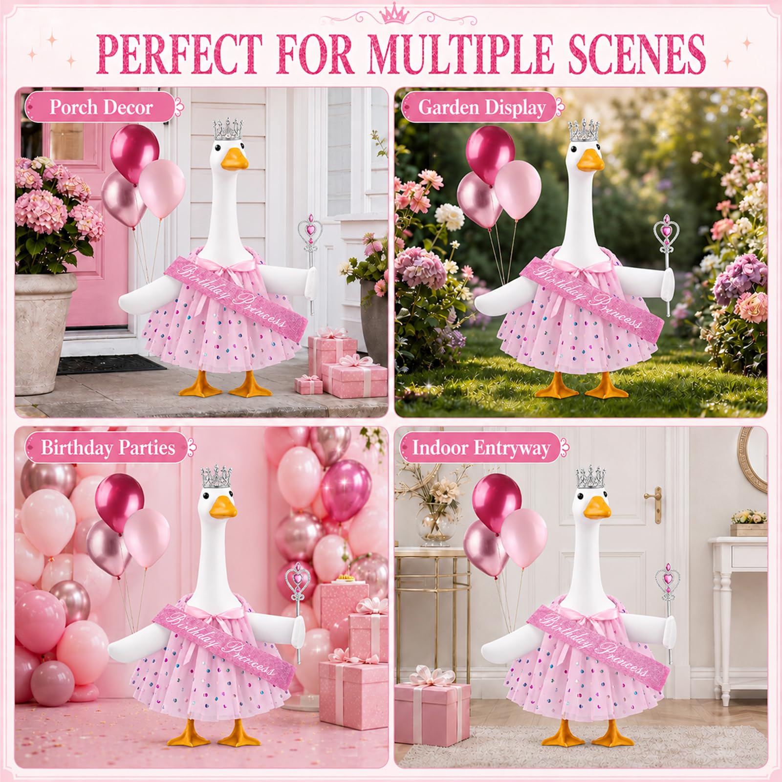 Pink birthday princess outfit for lawn goose side view