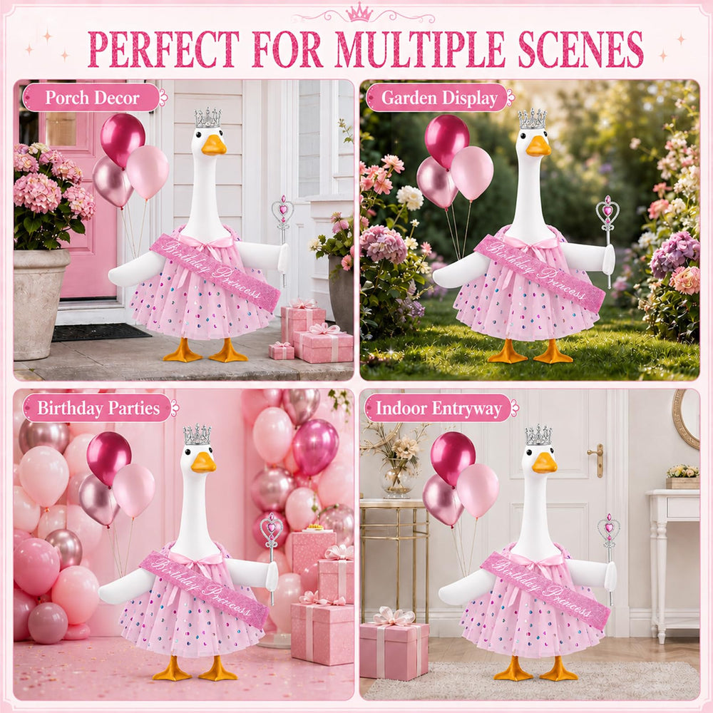 Pink birthday princess outfit for lawn goose side view