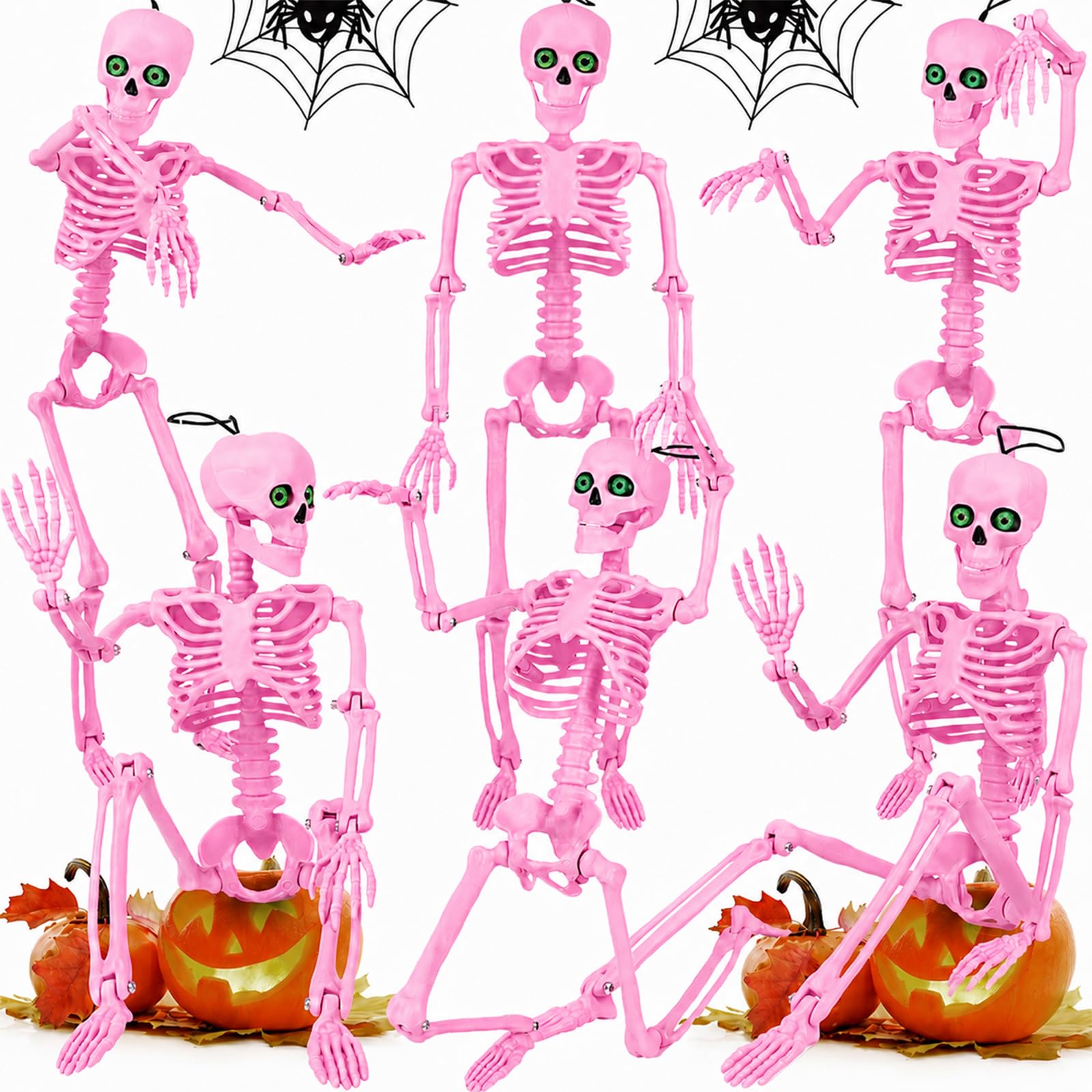 Pink skeleton decoration front view with movable joints