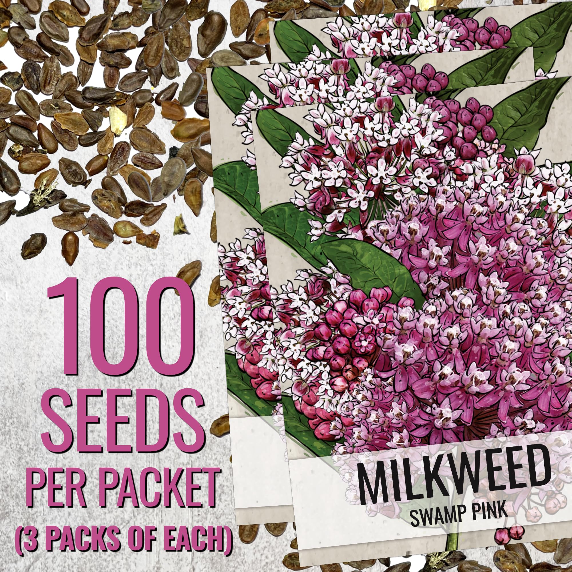 Pink Swamp Milkweed Seeds packet from Seed Needs