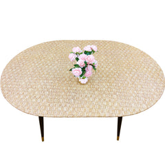 Pioggia Oval Vinyl Fitted Tablecloth front view in weave colour